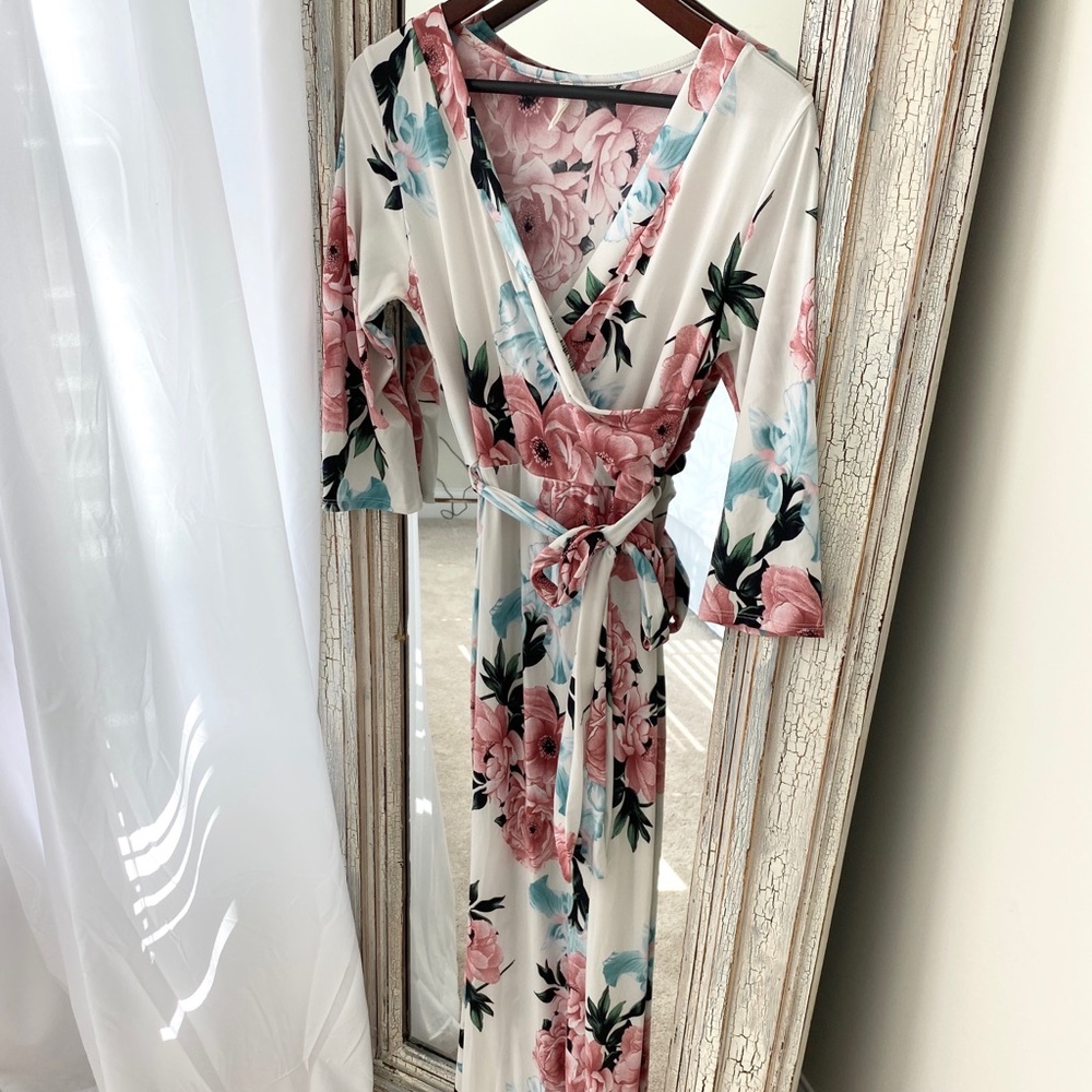 Floral Wrap Dress - Pink and Blue